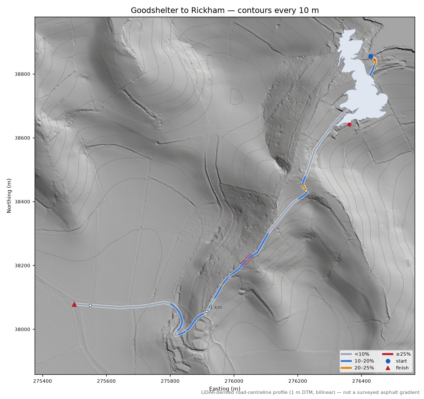 Goodshelter to Rickham LiDAR hillshade map with contours