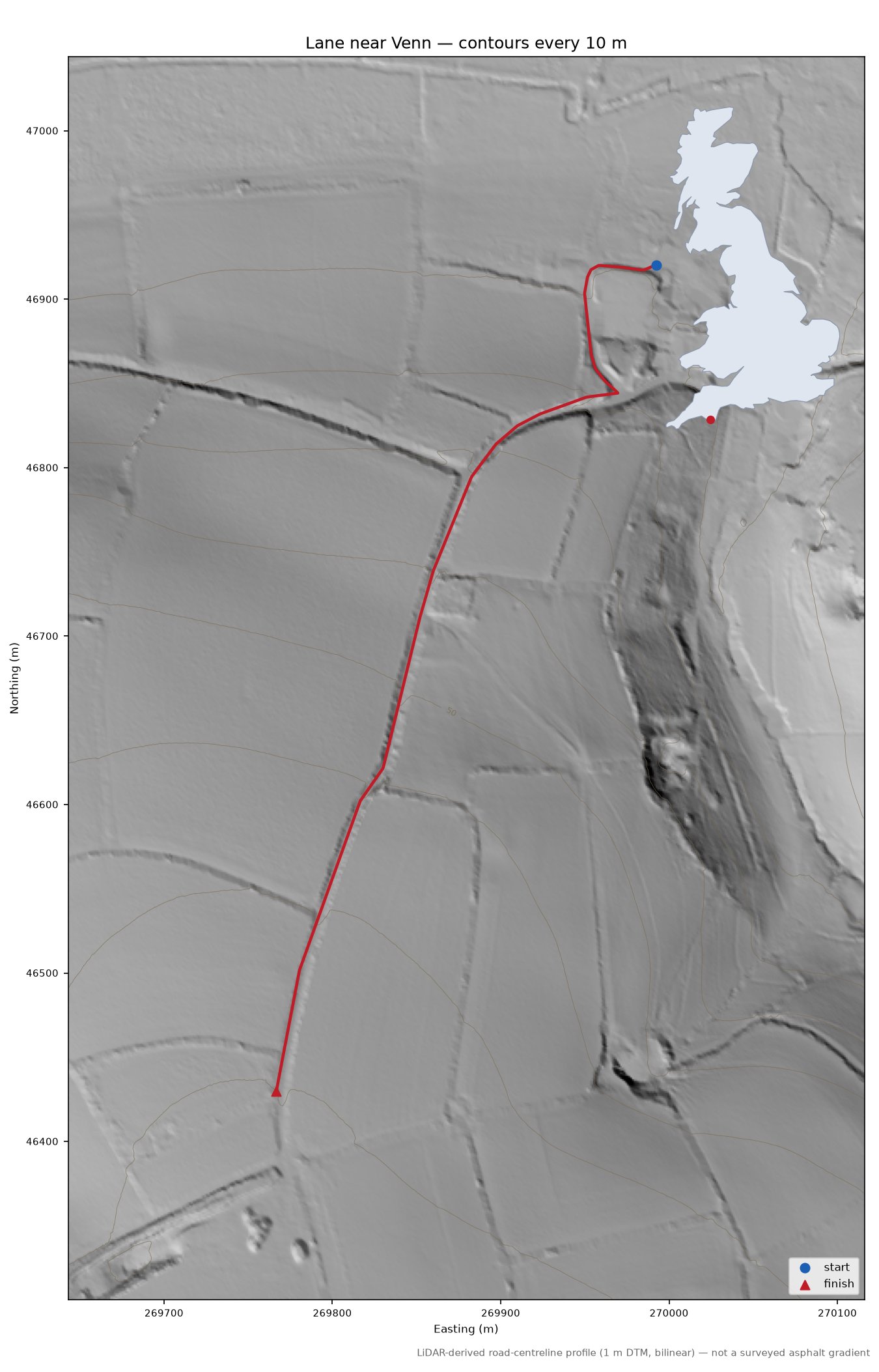 Lane near Venn LiDAR hillshade map with contours