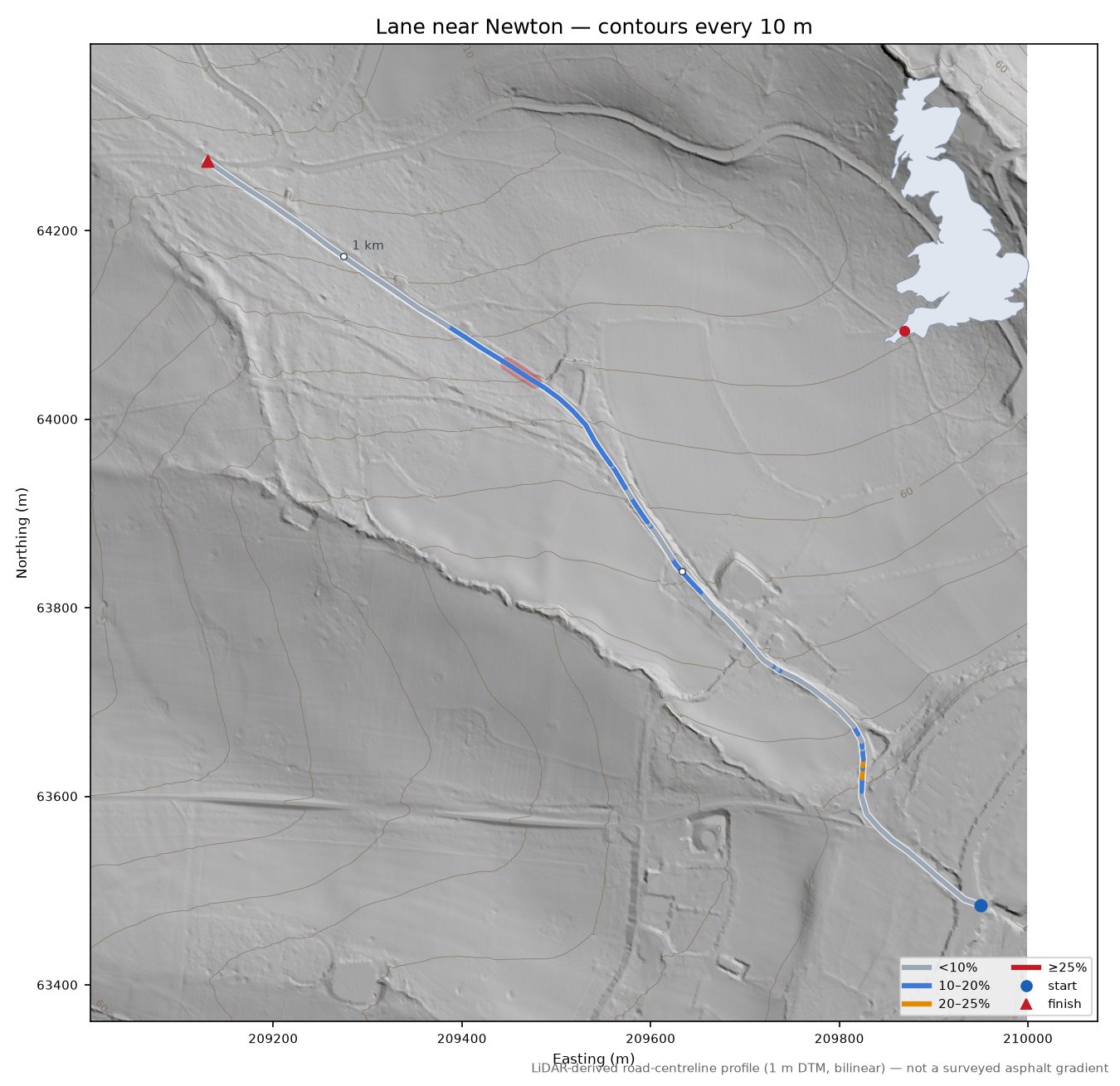 Lane near Newton LiDAR hillshade map with contours