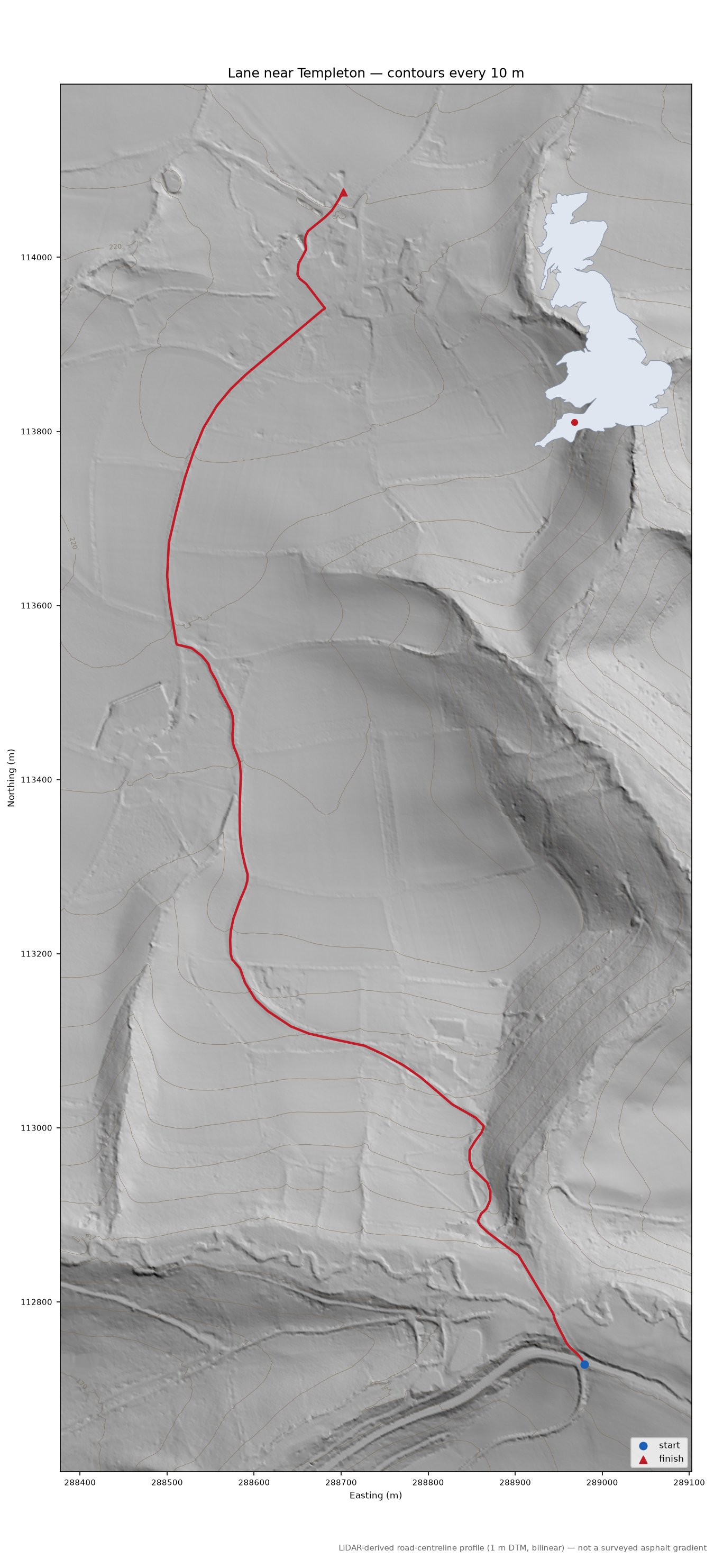 Lane near Templeton LiDAR hillshade map with contours