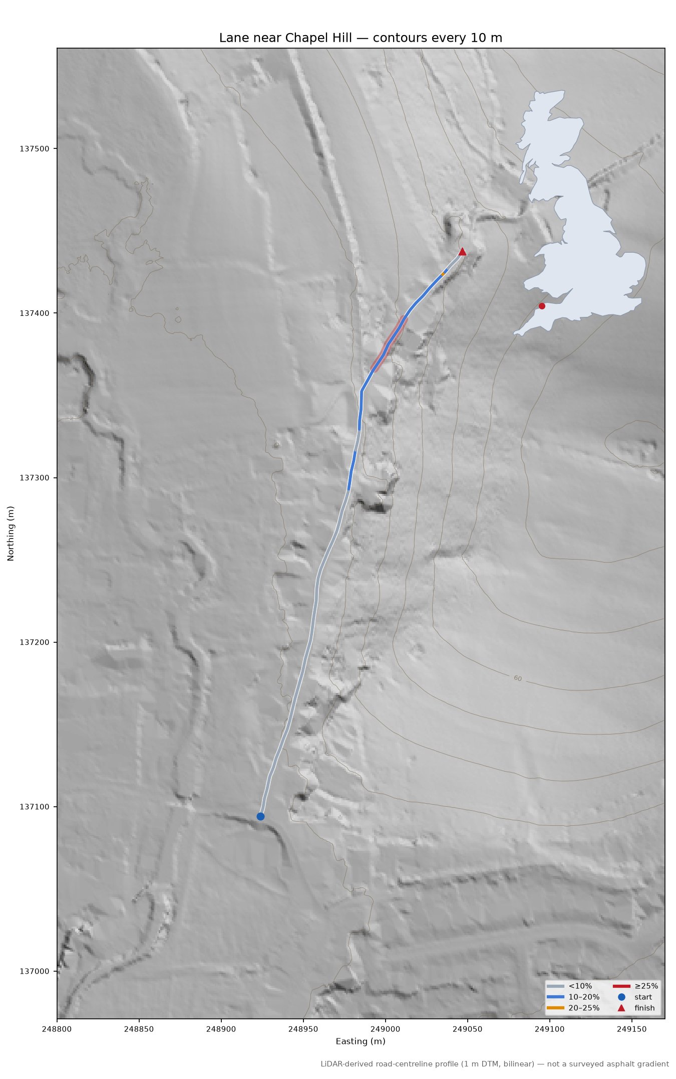 Lane near Chapel Hill LiDAR hillshade map with contours
