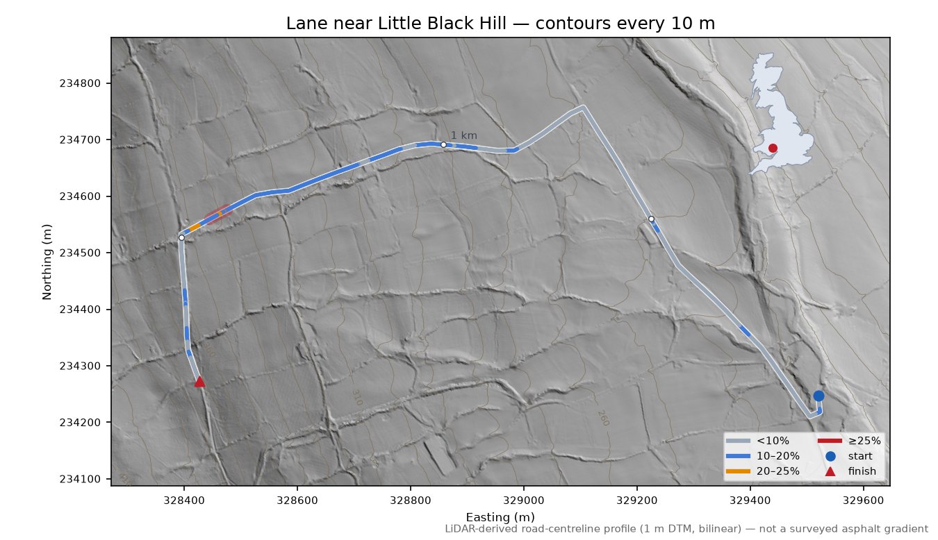 Lane near Little Black Hill LiDAR hillshade map with contours