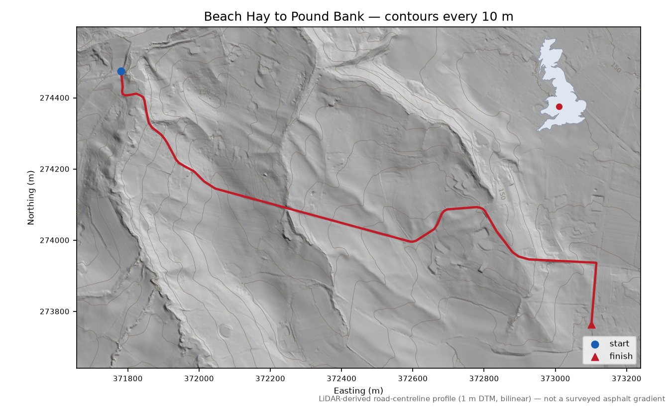 Beach Hay to Pound Bank LiDAR hillshade map with contours