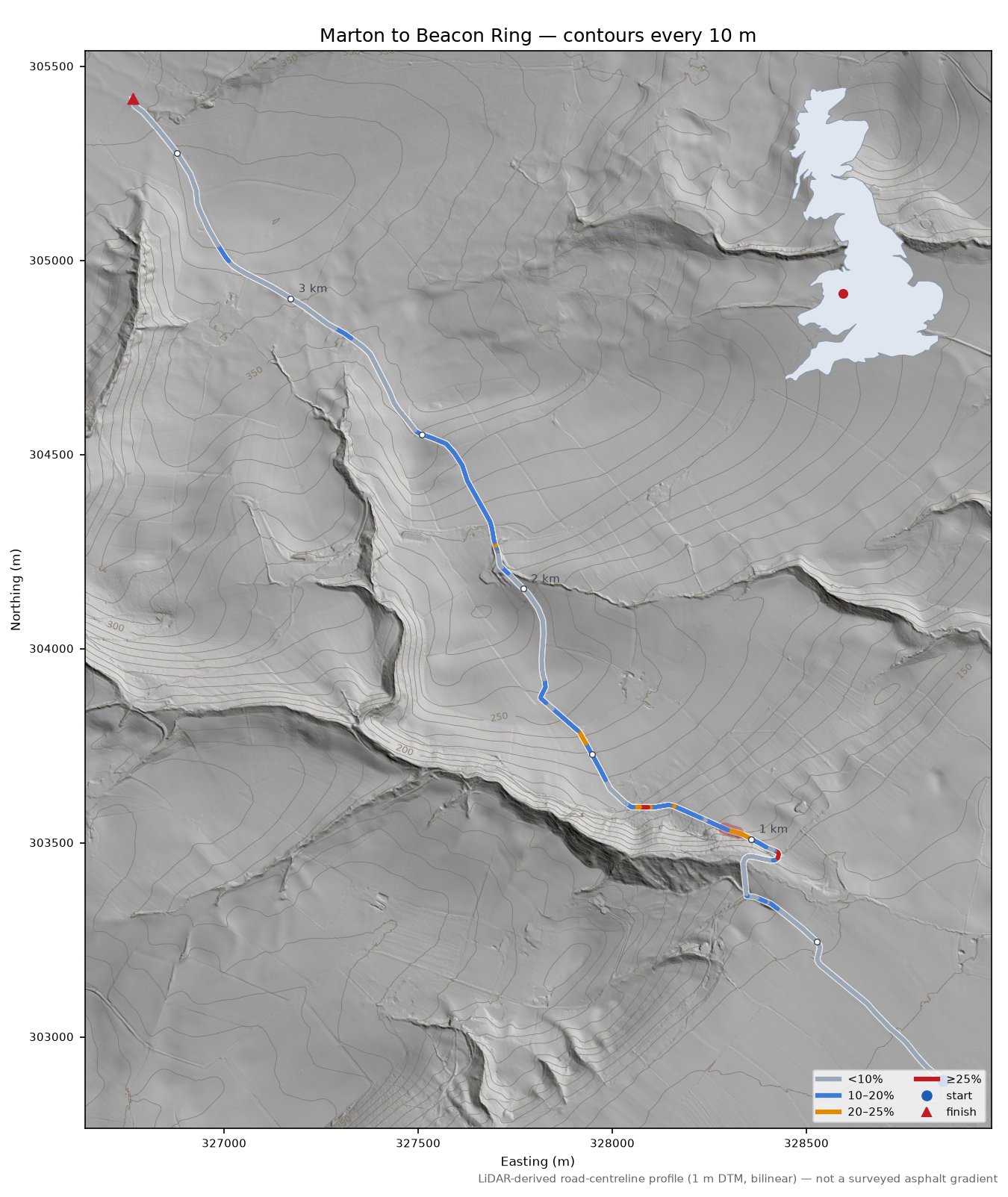 Marton to Beacon Ring LiDAR hillshade map with contours