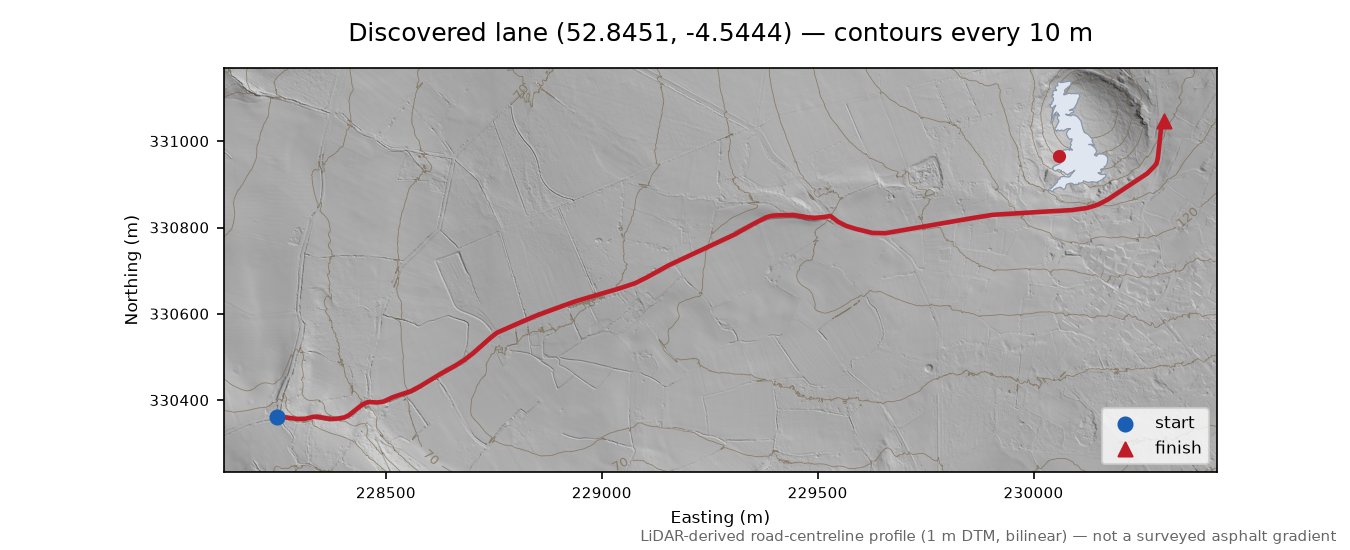 Pen-y-Bryn to Foel Gron LiDAR hillshade map with contours