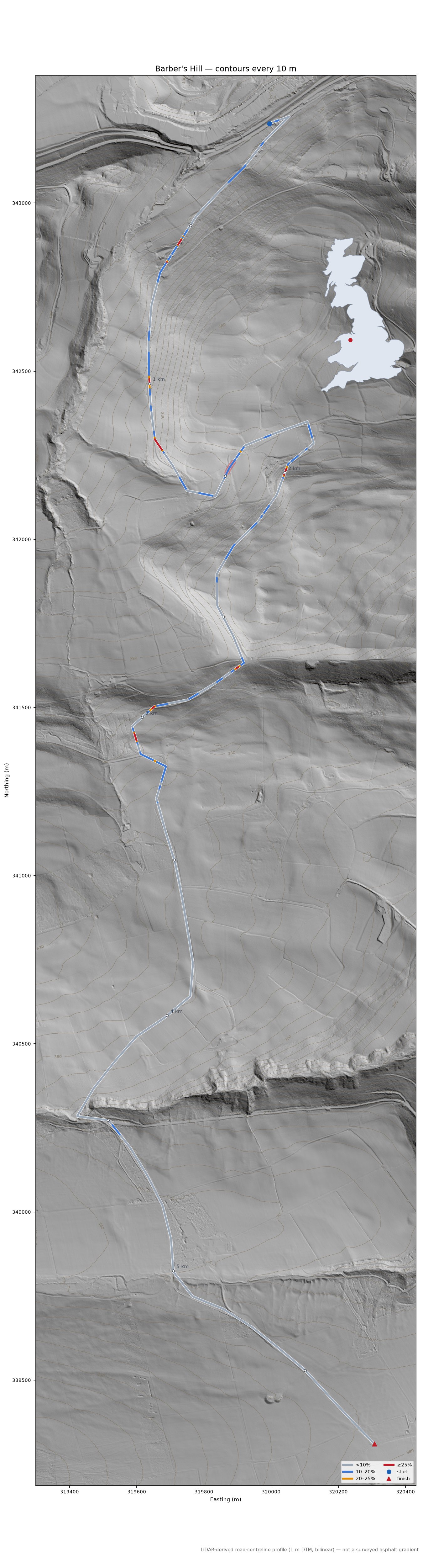 Barber's Hill LiDAR hillshade map with contours