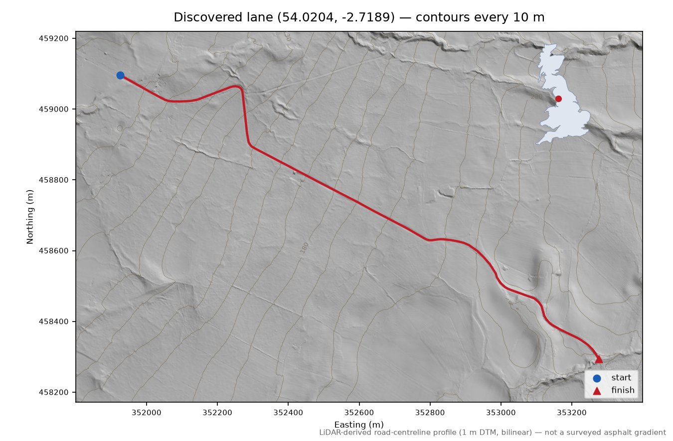 Jubilee Tower LiDAR hillshade map with contours