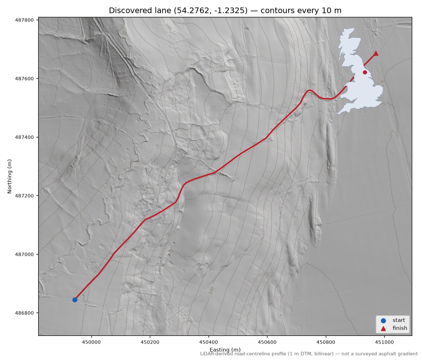Boltby Bank LiDAR hillshade map with contours
