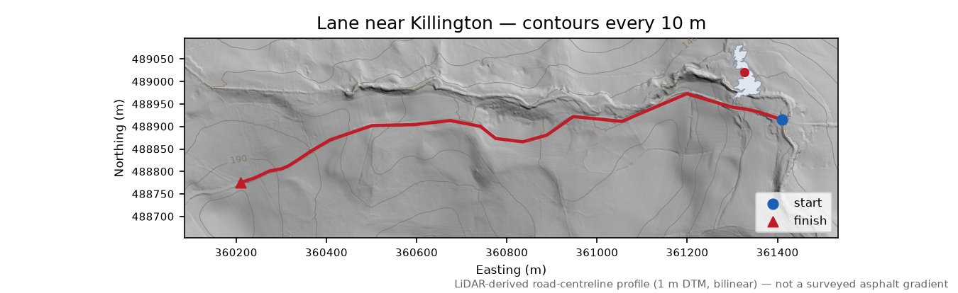 Lane near Killington LiDAR hillshade map with contours