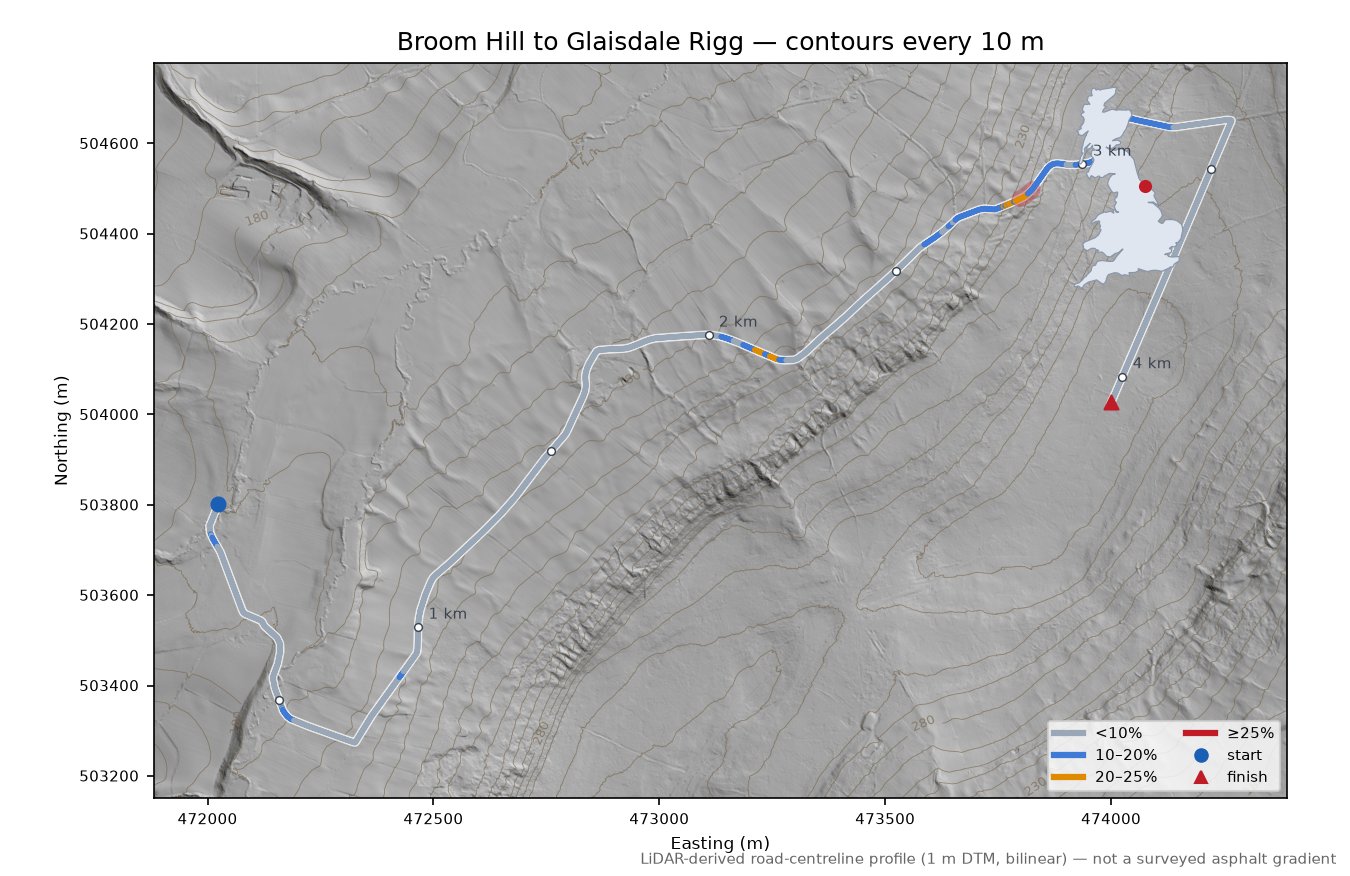 Broom Hill to Glaisdale Rigg LiDAR hillshade map with contours
