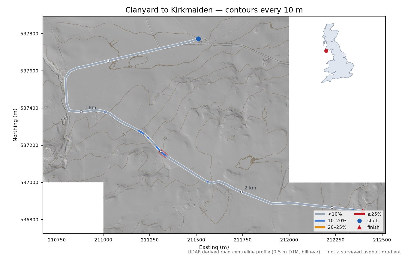 Clanyard to Kirkmaiden LiDAR hillshade map with contours
