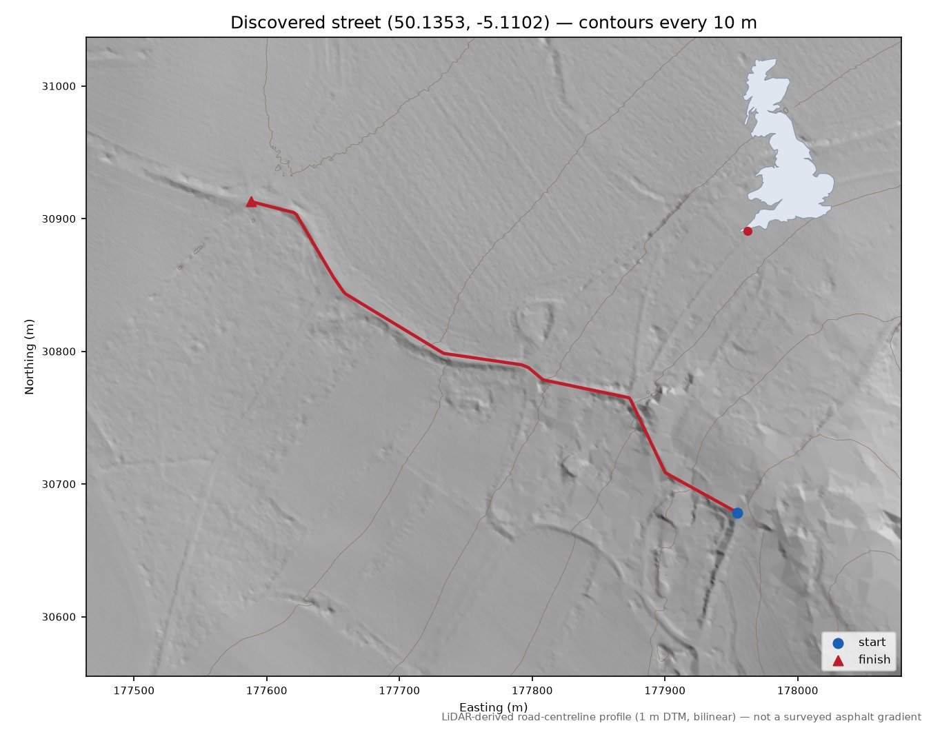 Lane near Twinbrook Park LiDAR hillshade map with contours