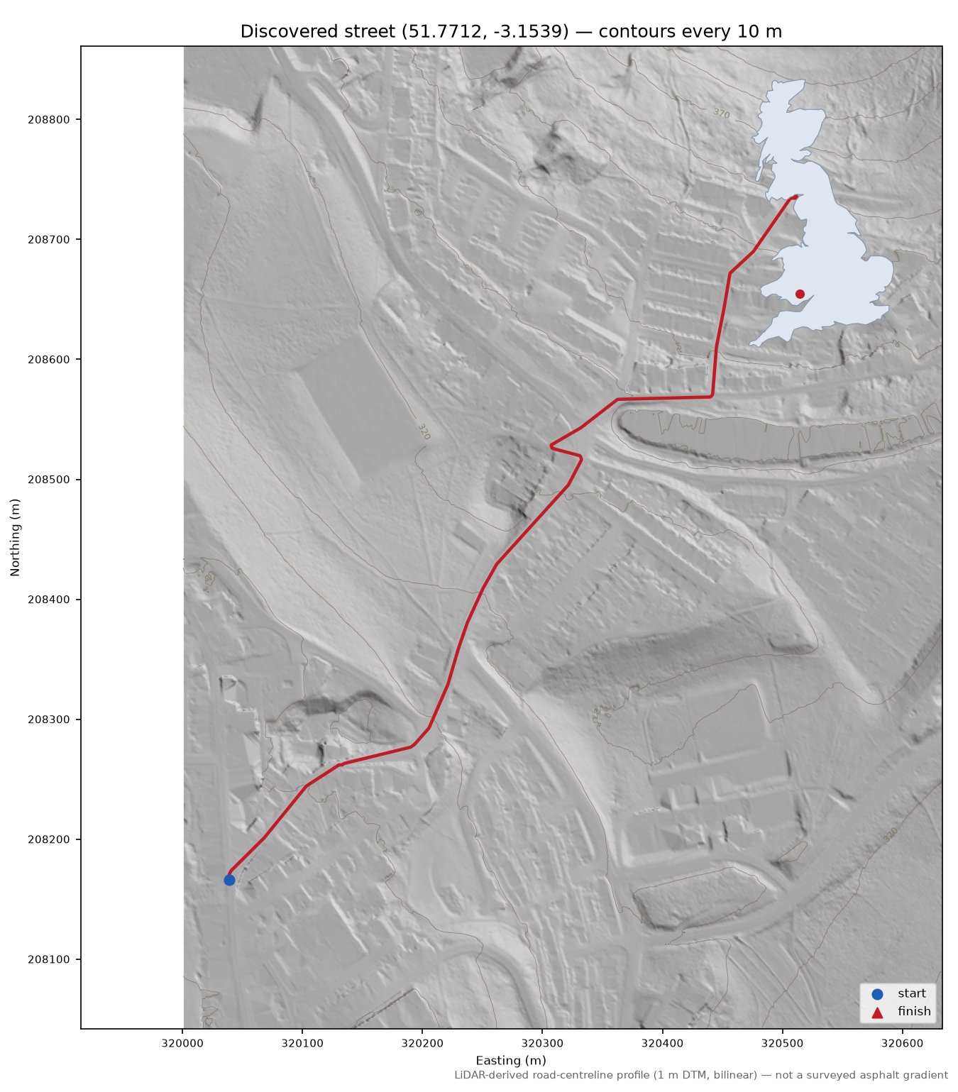Y Blaenau to Cwmcelyn LiDAR hillshade map with contours