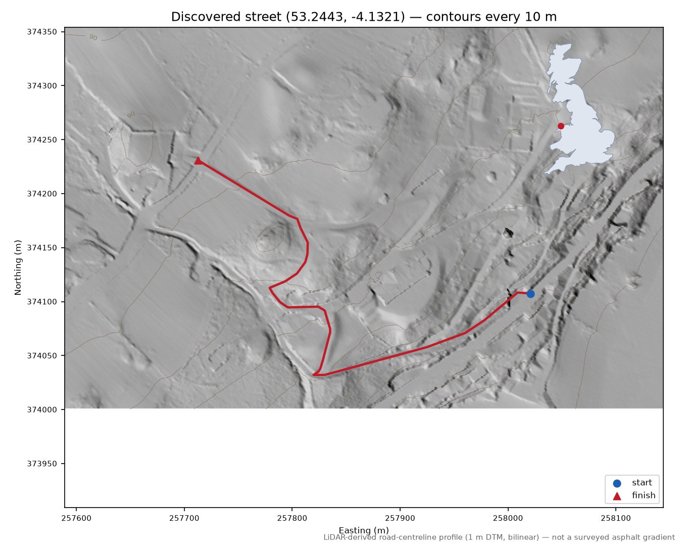 Garth Point to Hen Bentref Llandegfan LiDAR hillshade map with contours