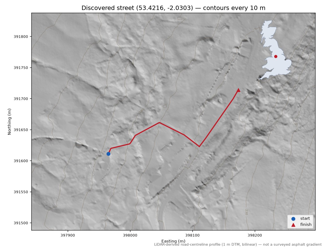 Mortin Clough to Chisworth LiDAR hillshade map with contours