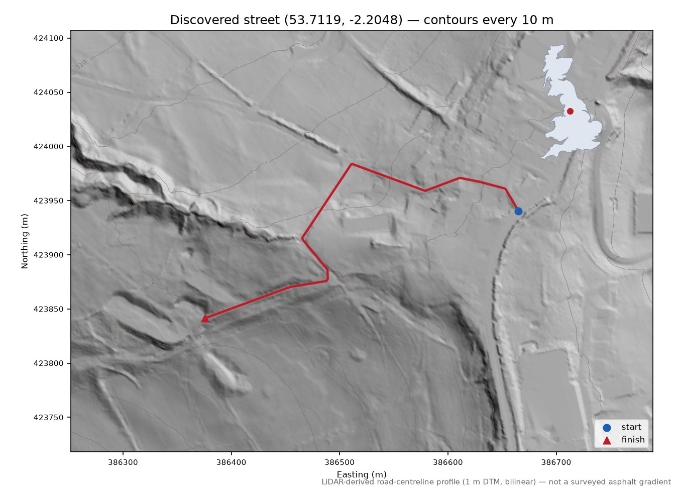 Broad Clough to Whitaker Clough LiDAR hillshade map with contours