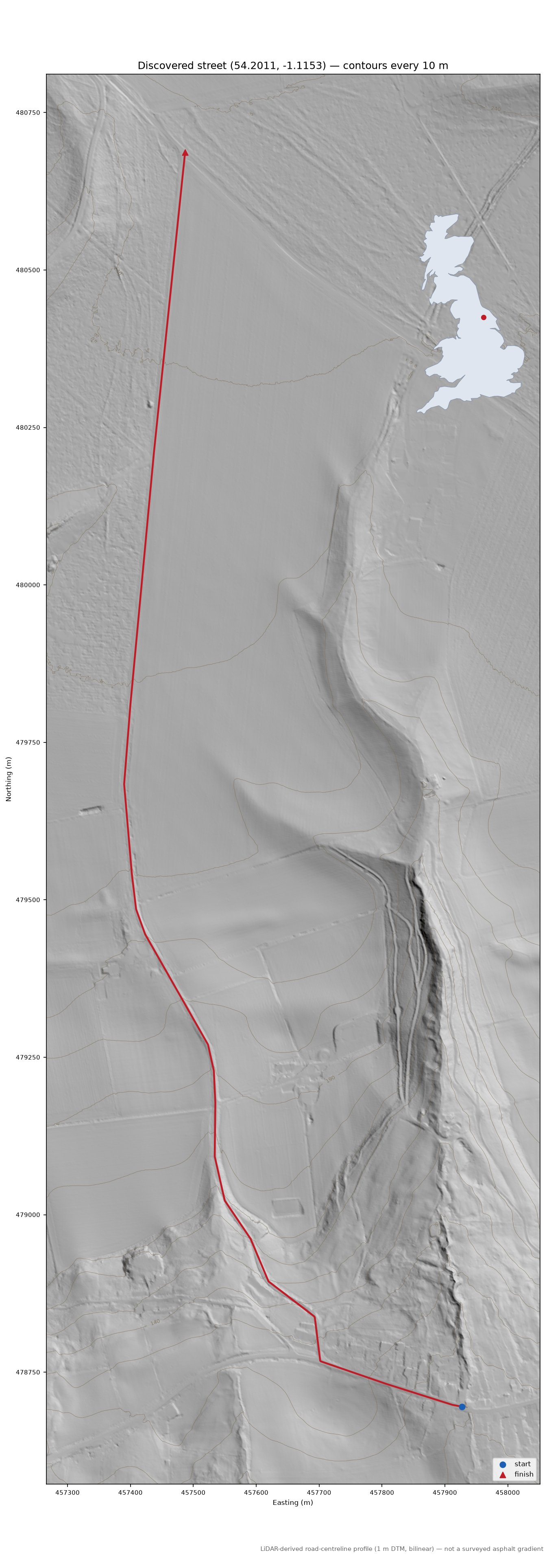 Knoll Hill to Shallow Dale LiDAR hillshade map with contours