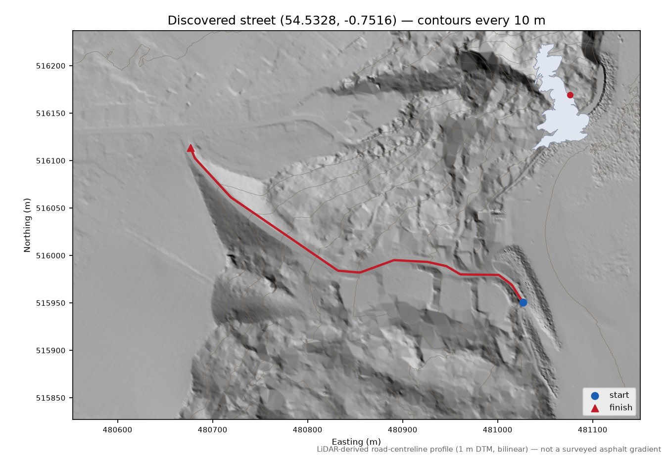 Dabdike Stones to Runswick Bay LiDAR hillshade map with contours