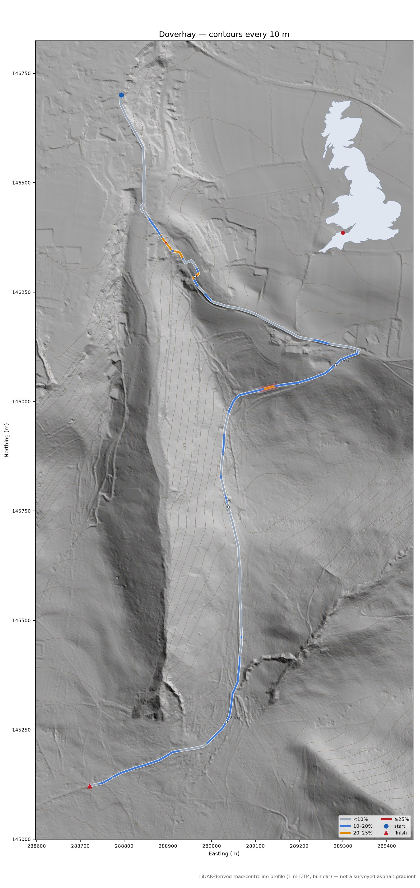 Doverhay LiDAR hillshade map with contours