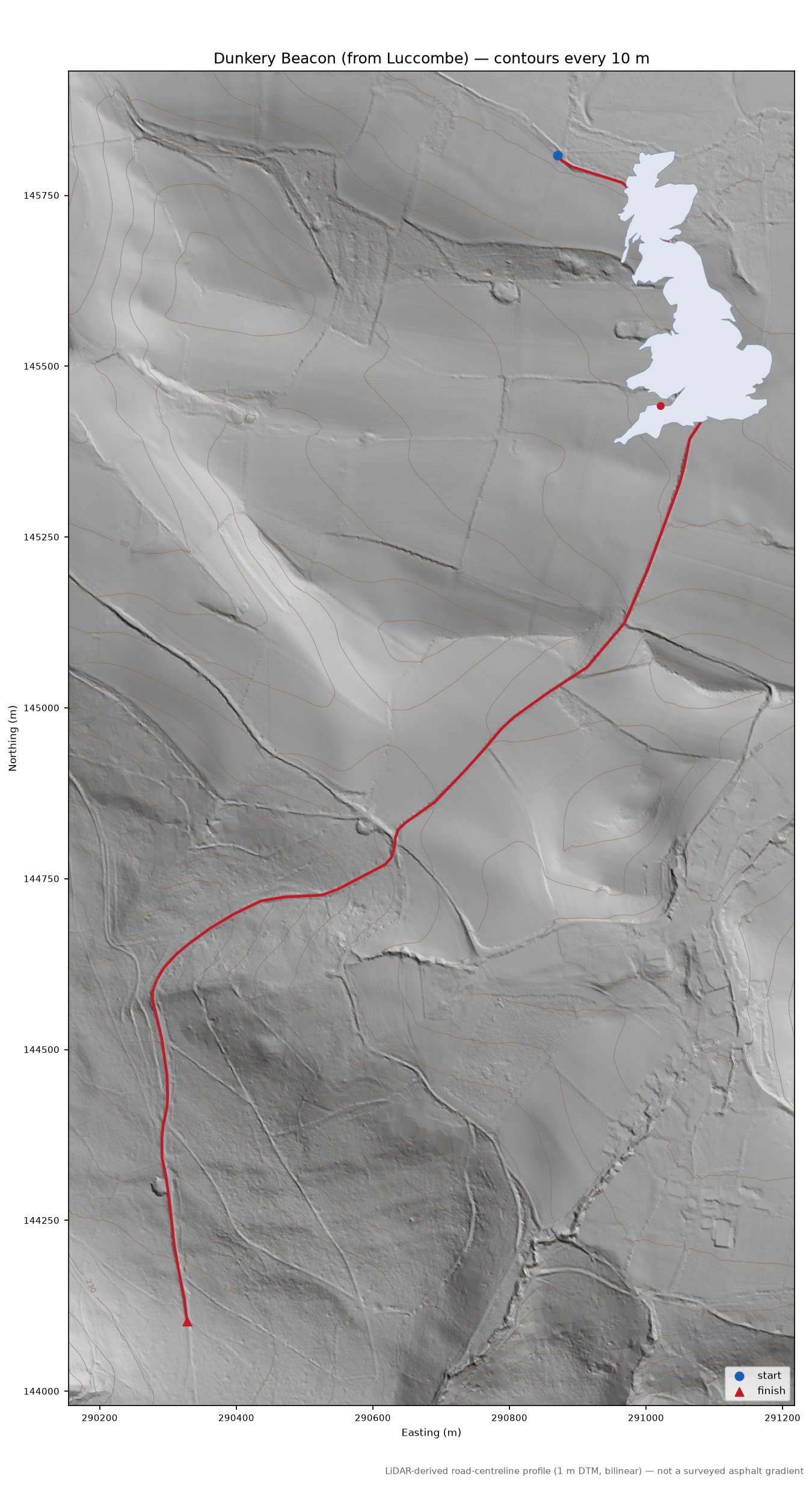 Dunkery Beacon (from Luccombe) LiDAR hillshade map with contours