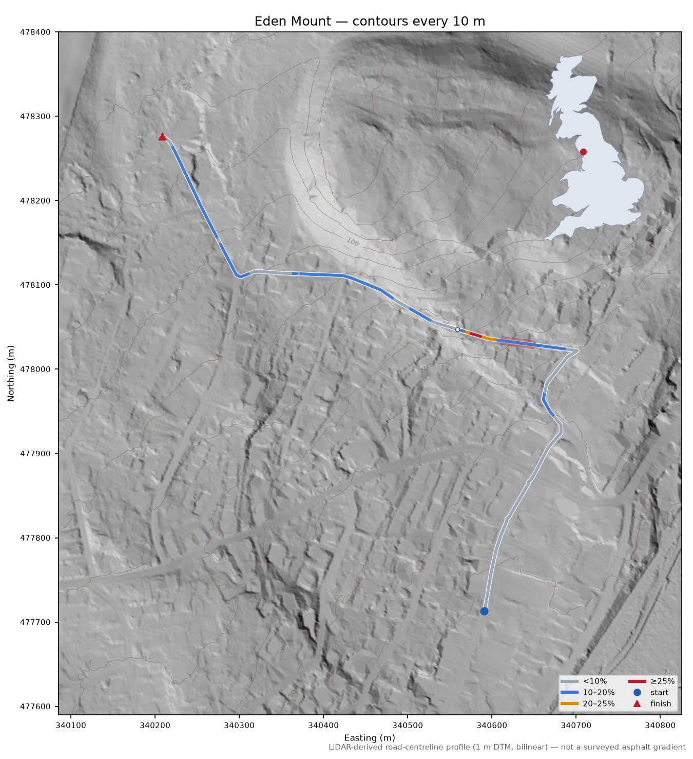 Eden Mount LiDAR hillshade map with contours