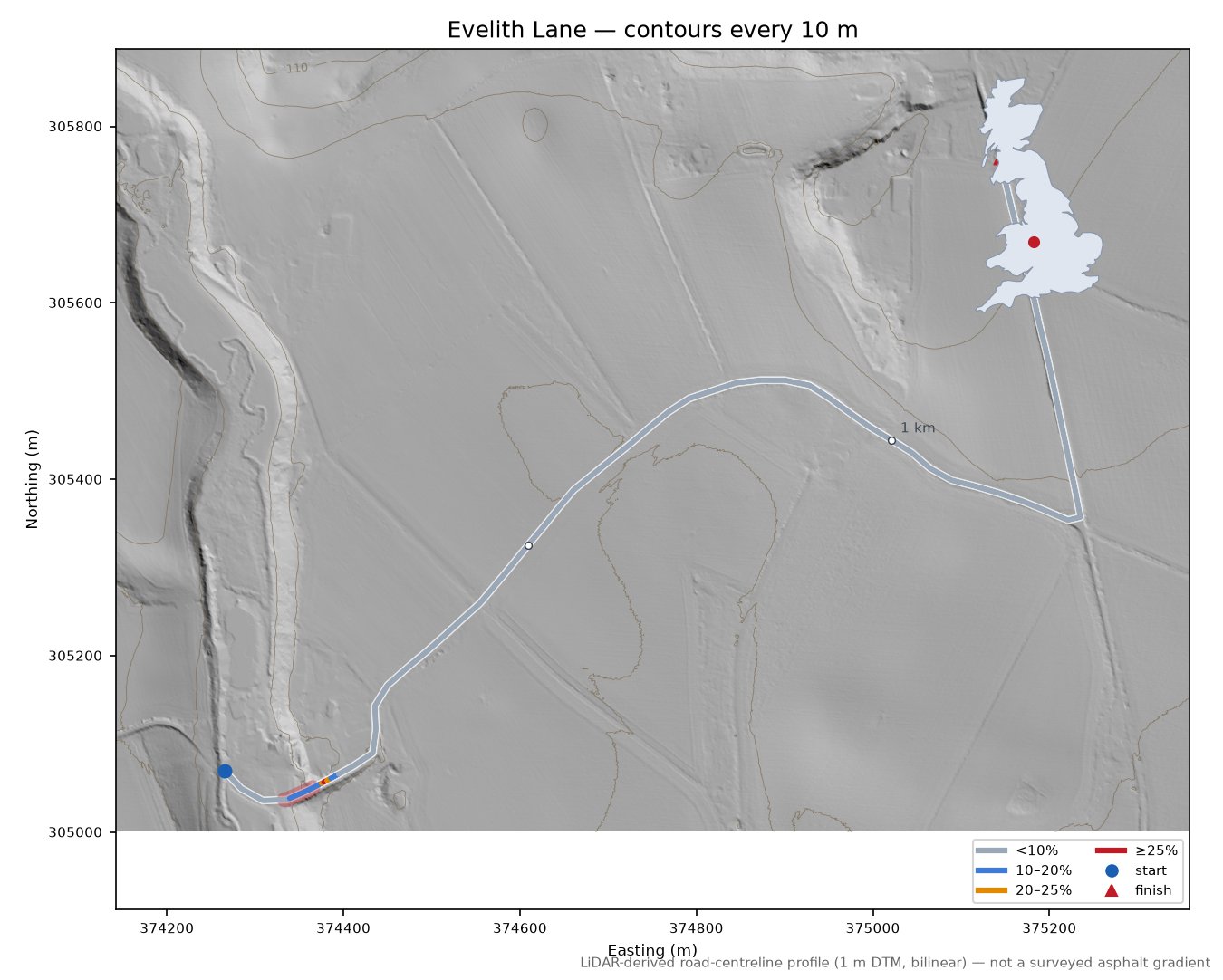 Evelith Lane LiDAR hillshade map with contours