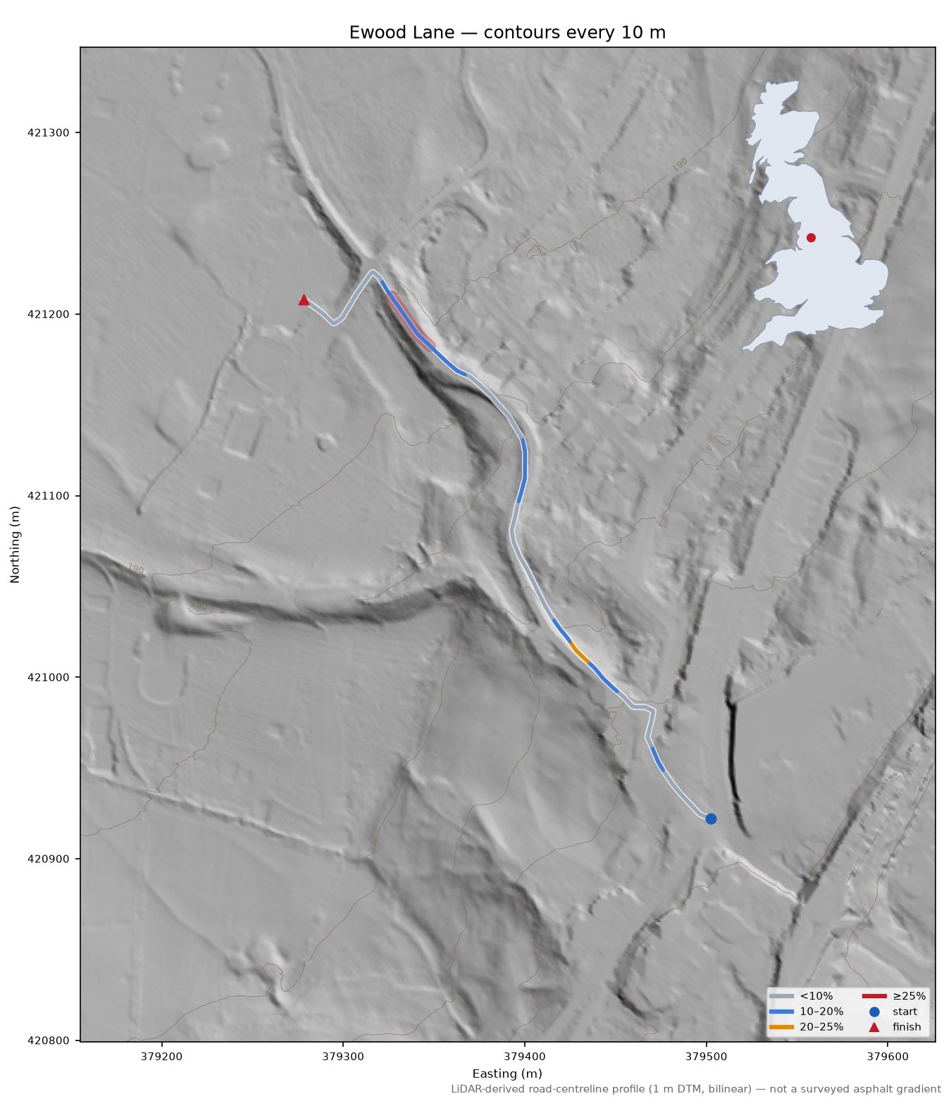 Ewood Lane LiDAR hillshade map with contours