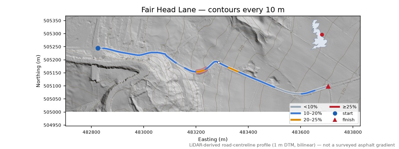 Fair Head Lane LiDAR hillshade map with contours