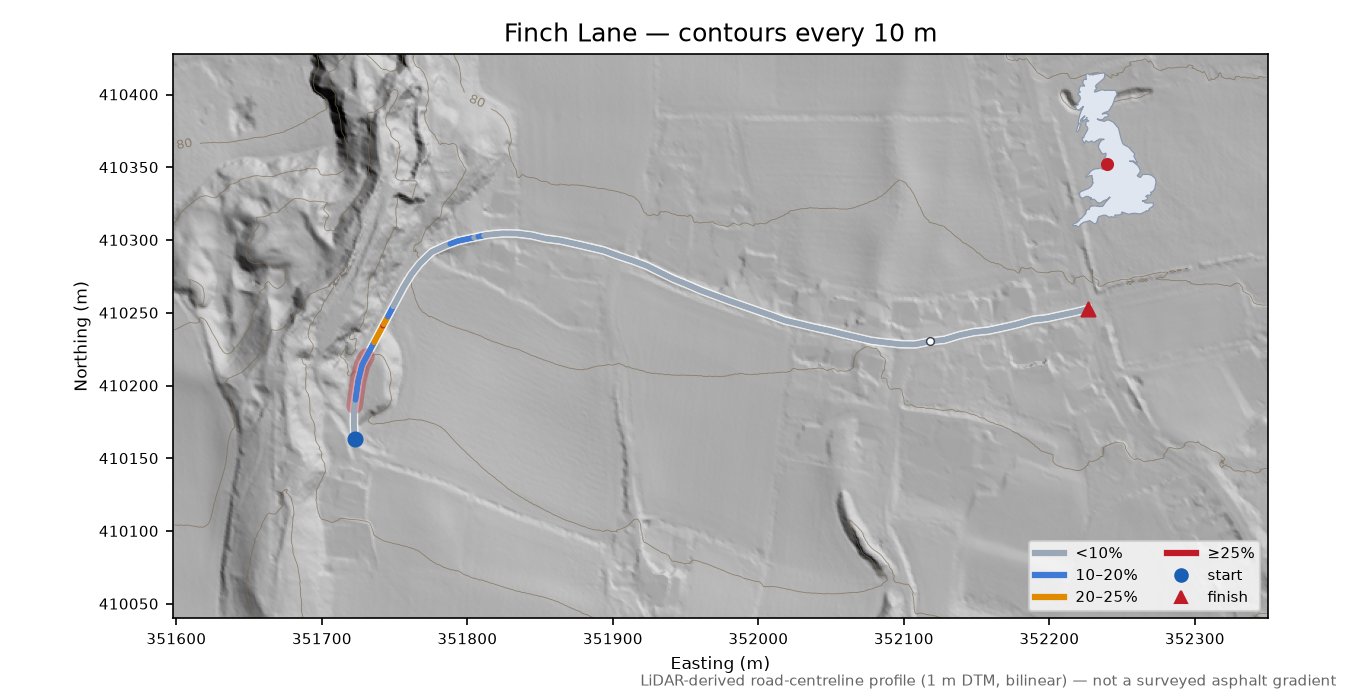 Finch Lane LiDAR hillshade map with contours