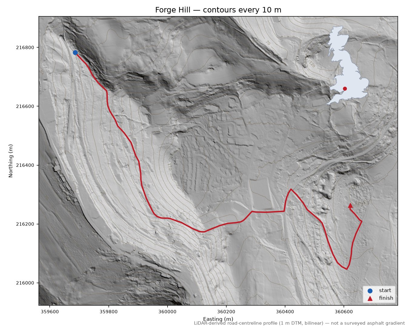 Forge Hill LiDAR hillshade map with contours