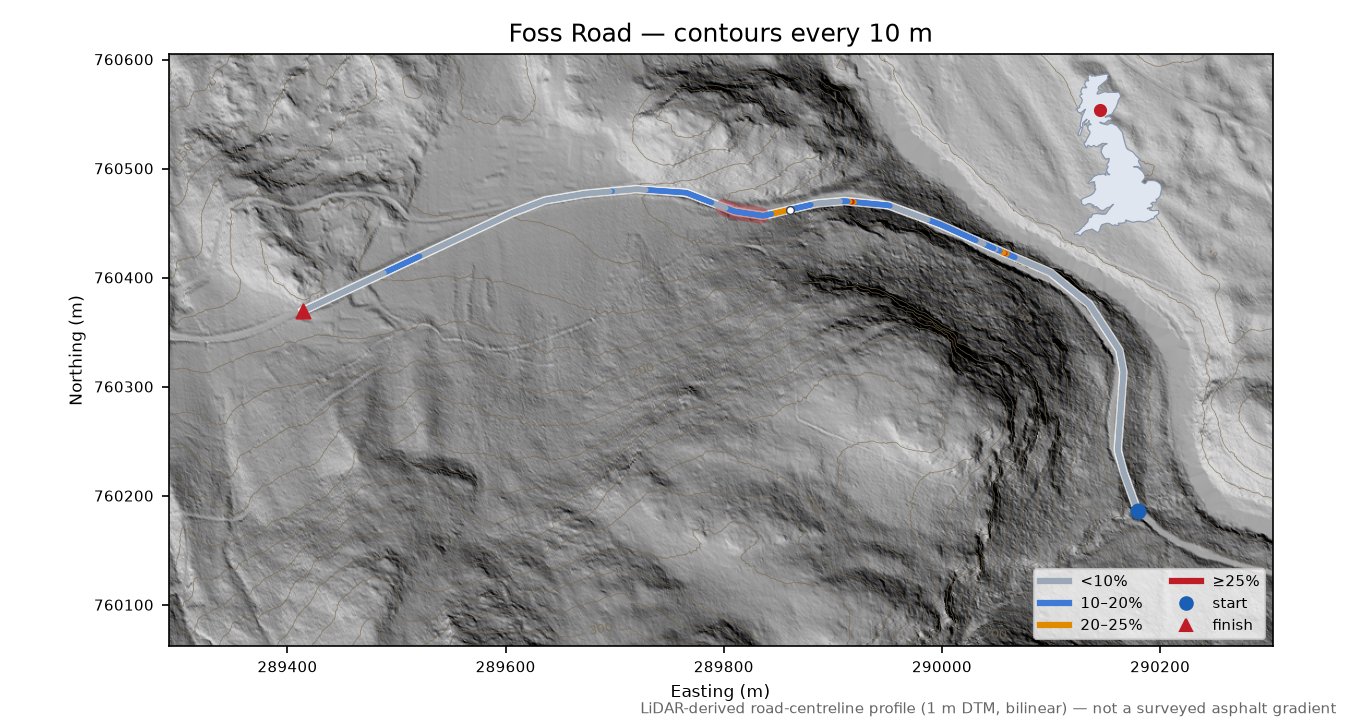 Foss Road LiDAR hillshade map with contours