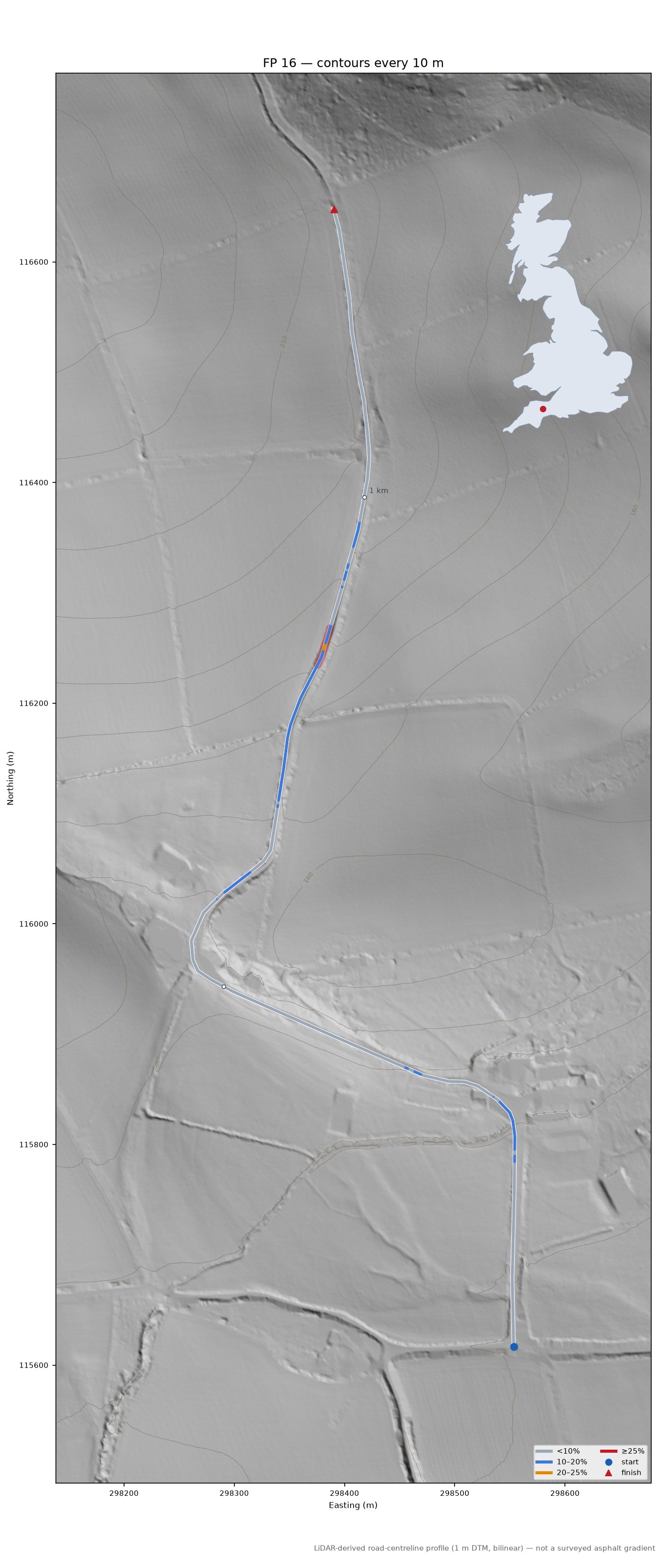 FP 16 LiDAR hillshade map with contours