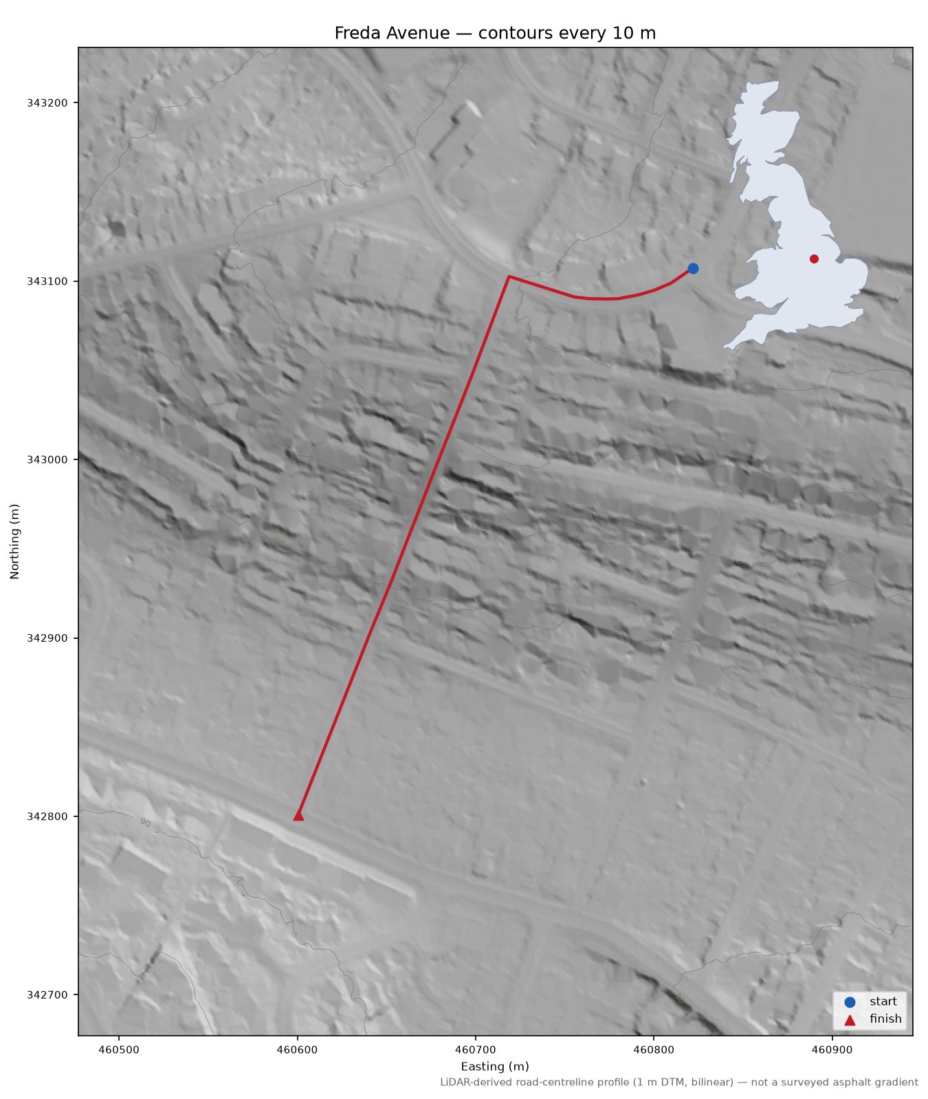 Freda Avenue LiDAR hillshade map with contours