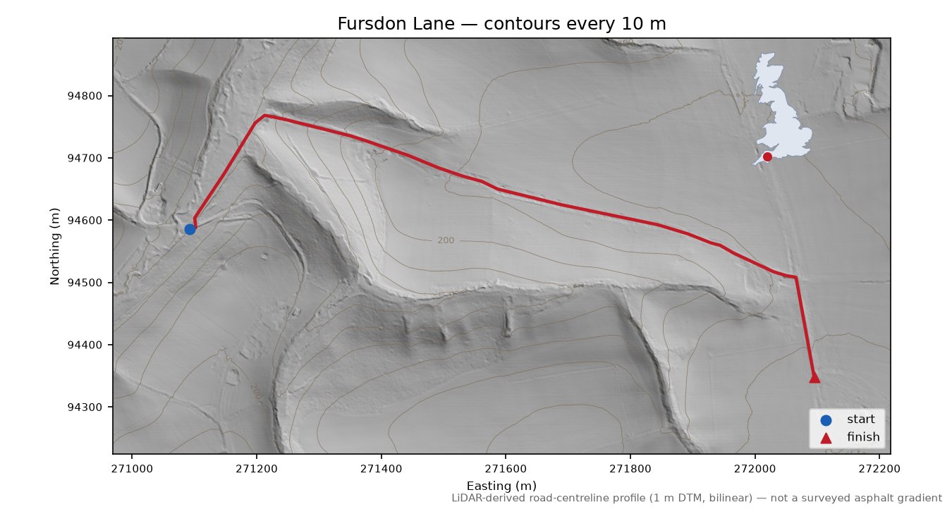 Fursdon Lane LiDAR hillshade map with contours