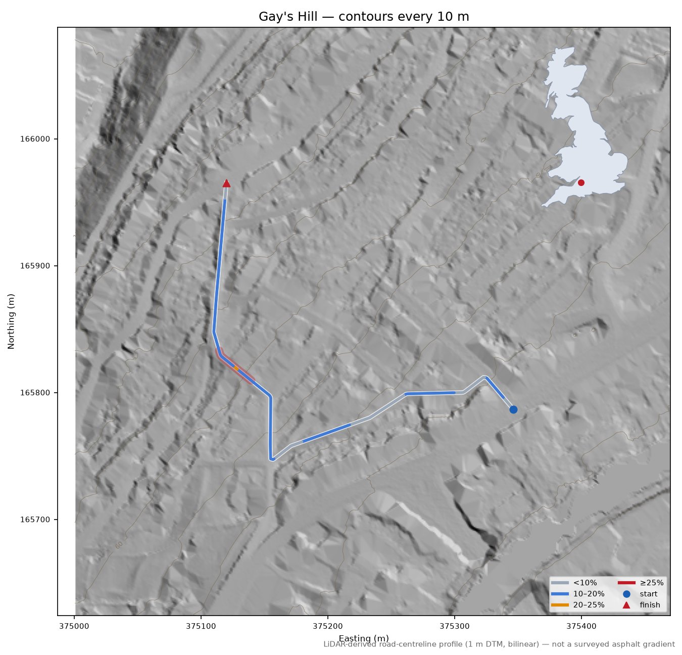Gay's Hill LiDAR hillshade map with contours