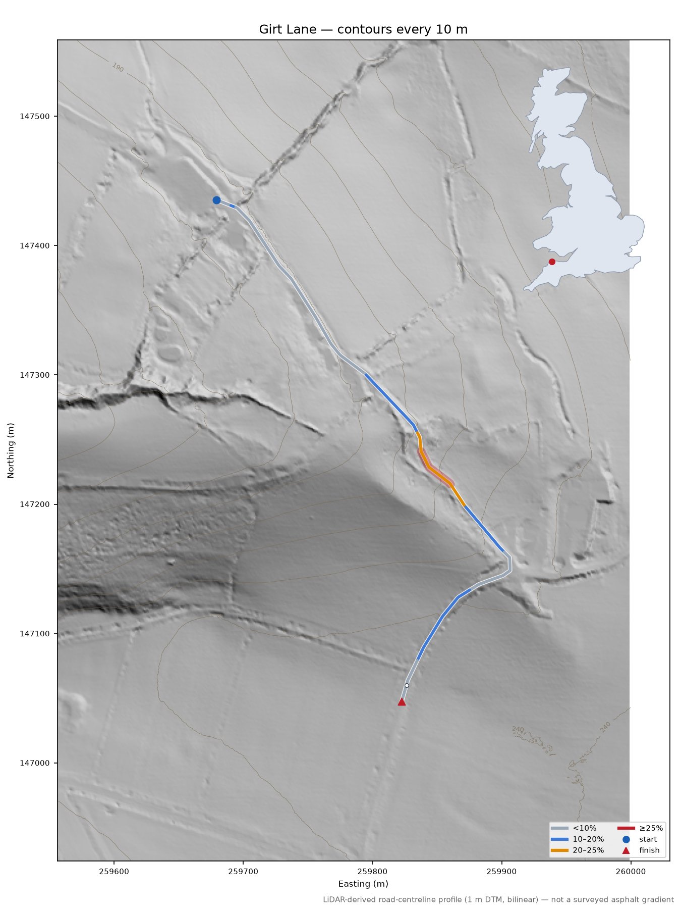 Girt Lane LiDAR hillshade map with contours