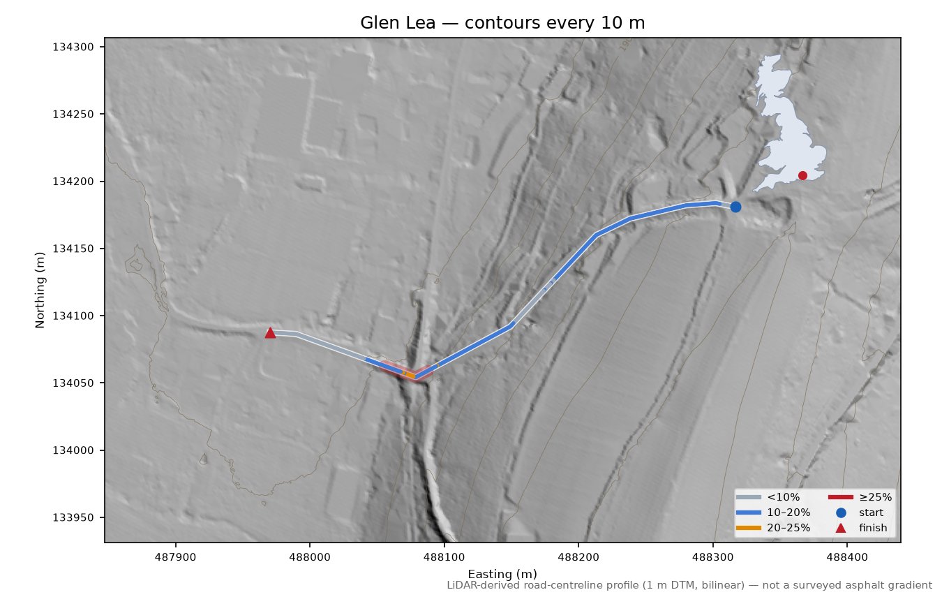 Glen Lea LiDAR hillshade map with contours