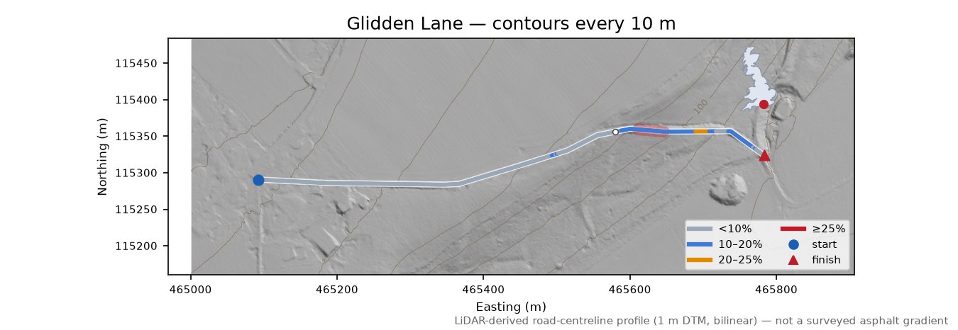 Glidden Lane LiDAR hillshade map with contours