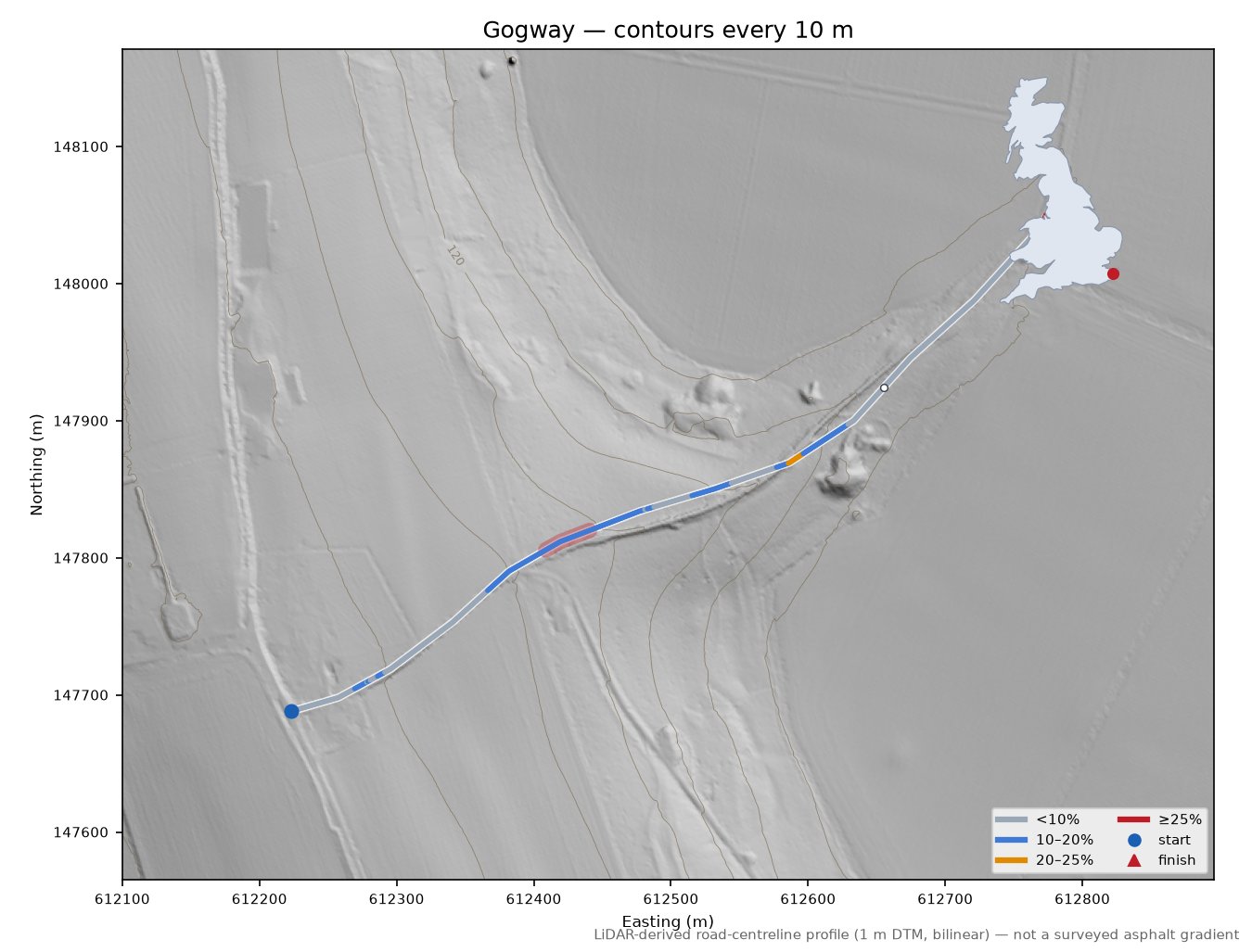 Gogway LiDAR hillshade map with contours
