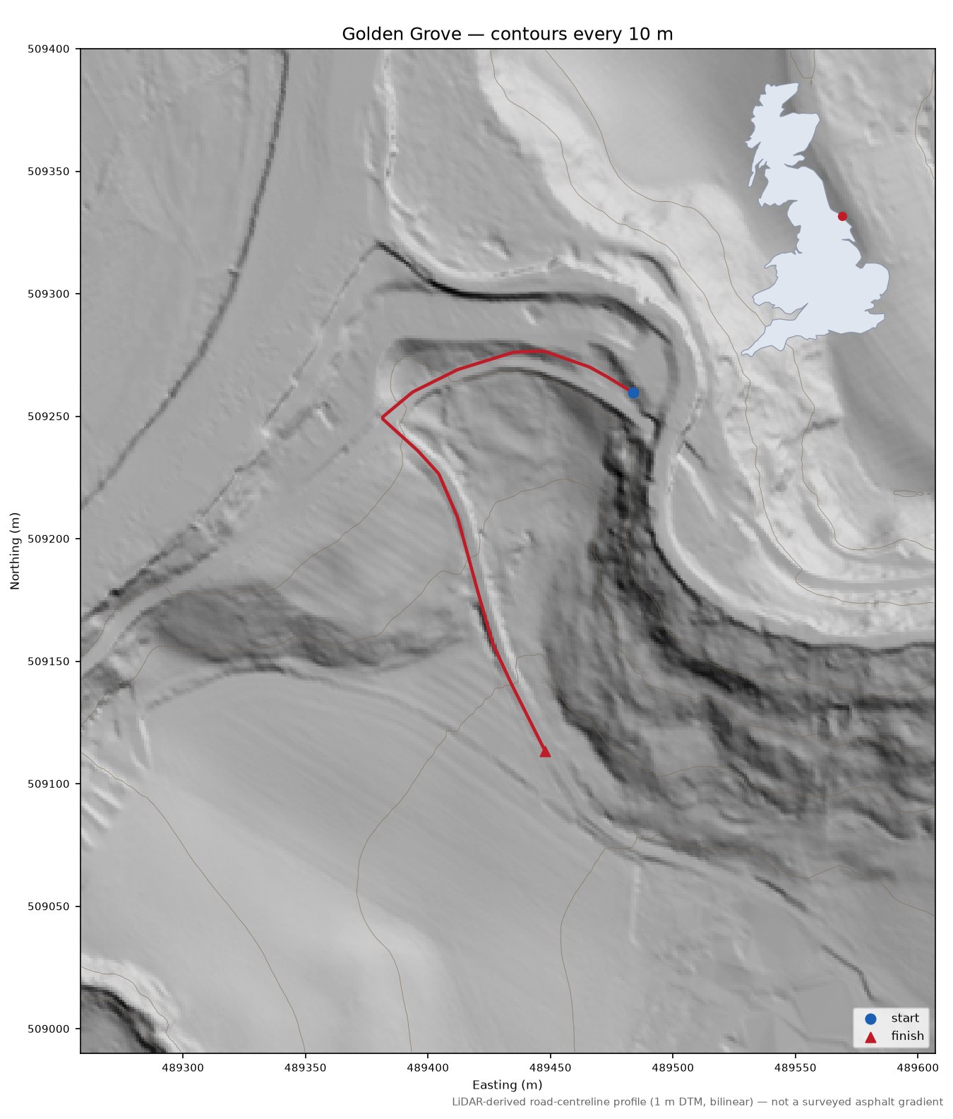Golden Grove LiDAR hillshade map with contours