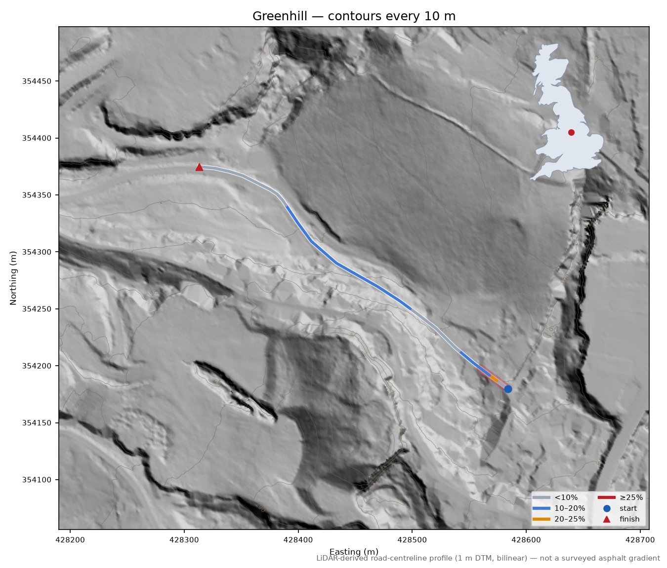 Greenhill LiDAR hillshade map with contours