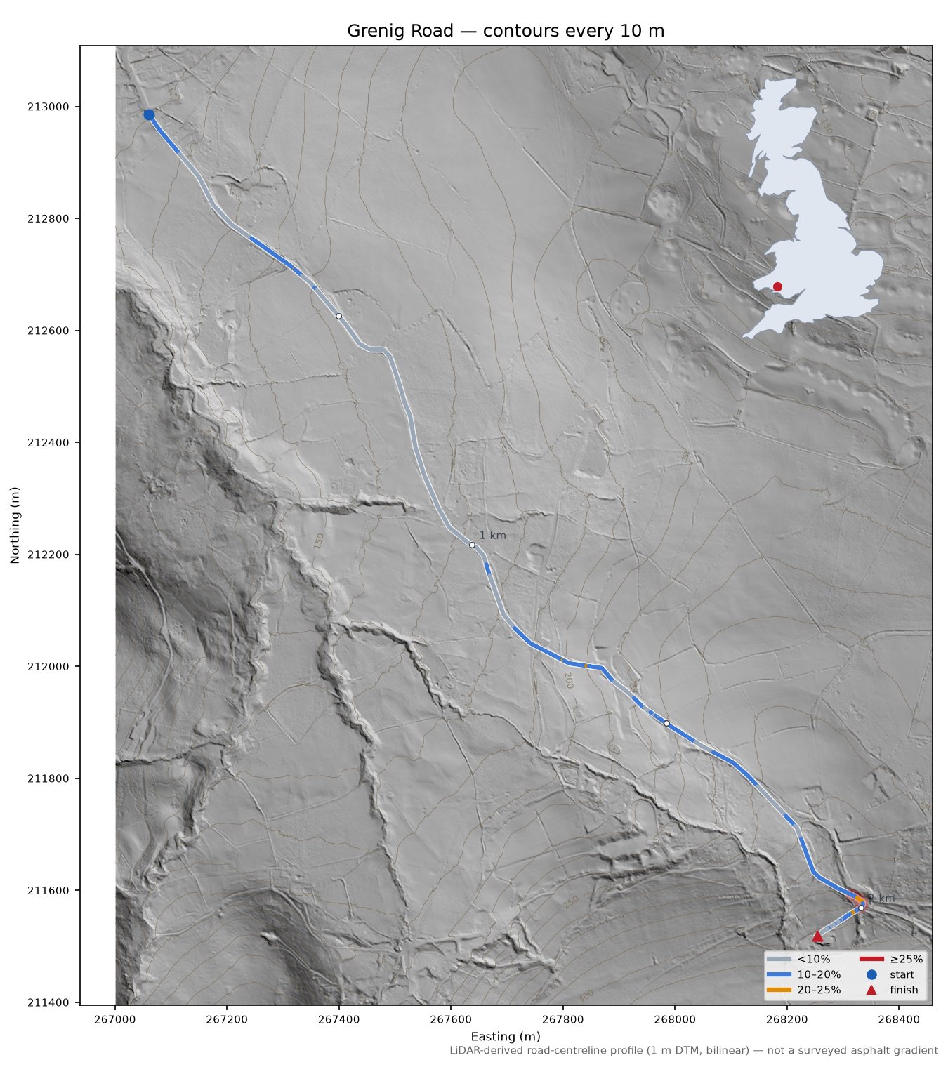 Grenig Road LiDAR hillshade map with contours