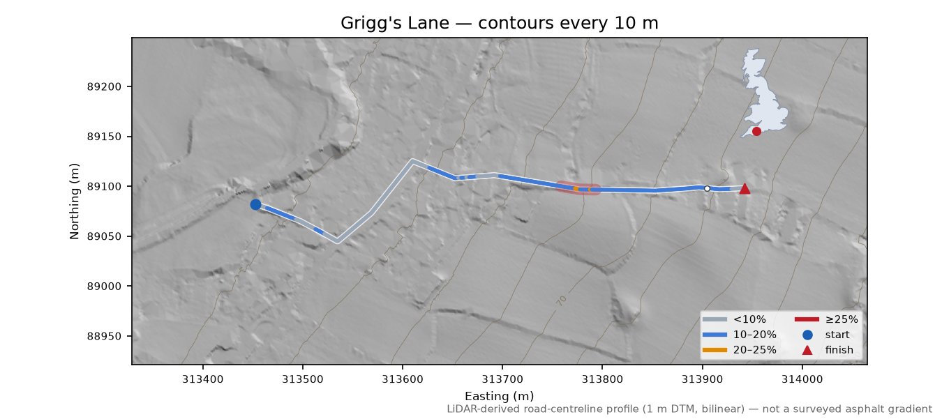Grigg's Lane LiDAR hillshade map with contours