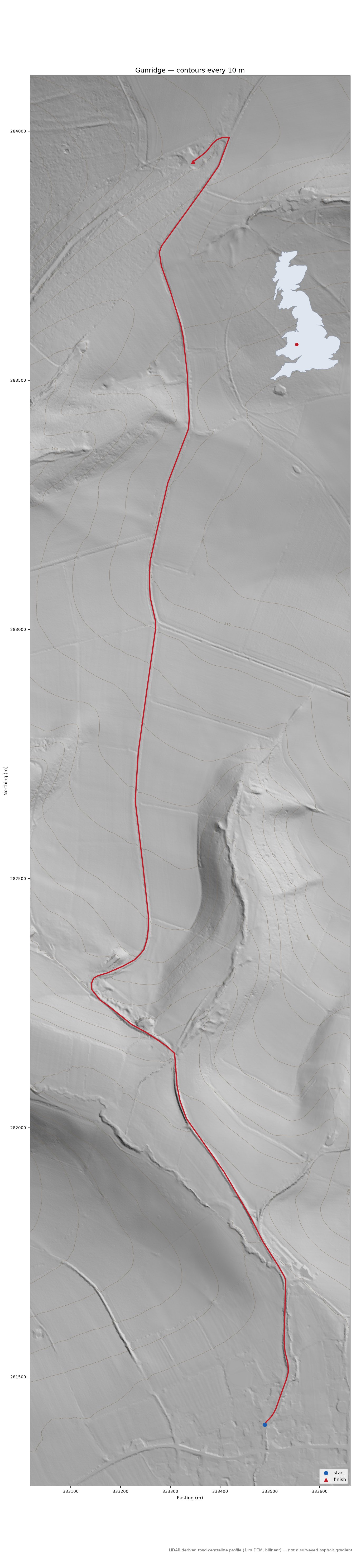 Gunridge LiDAR hillshade map with contours