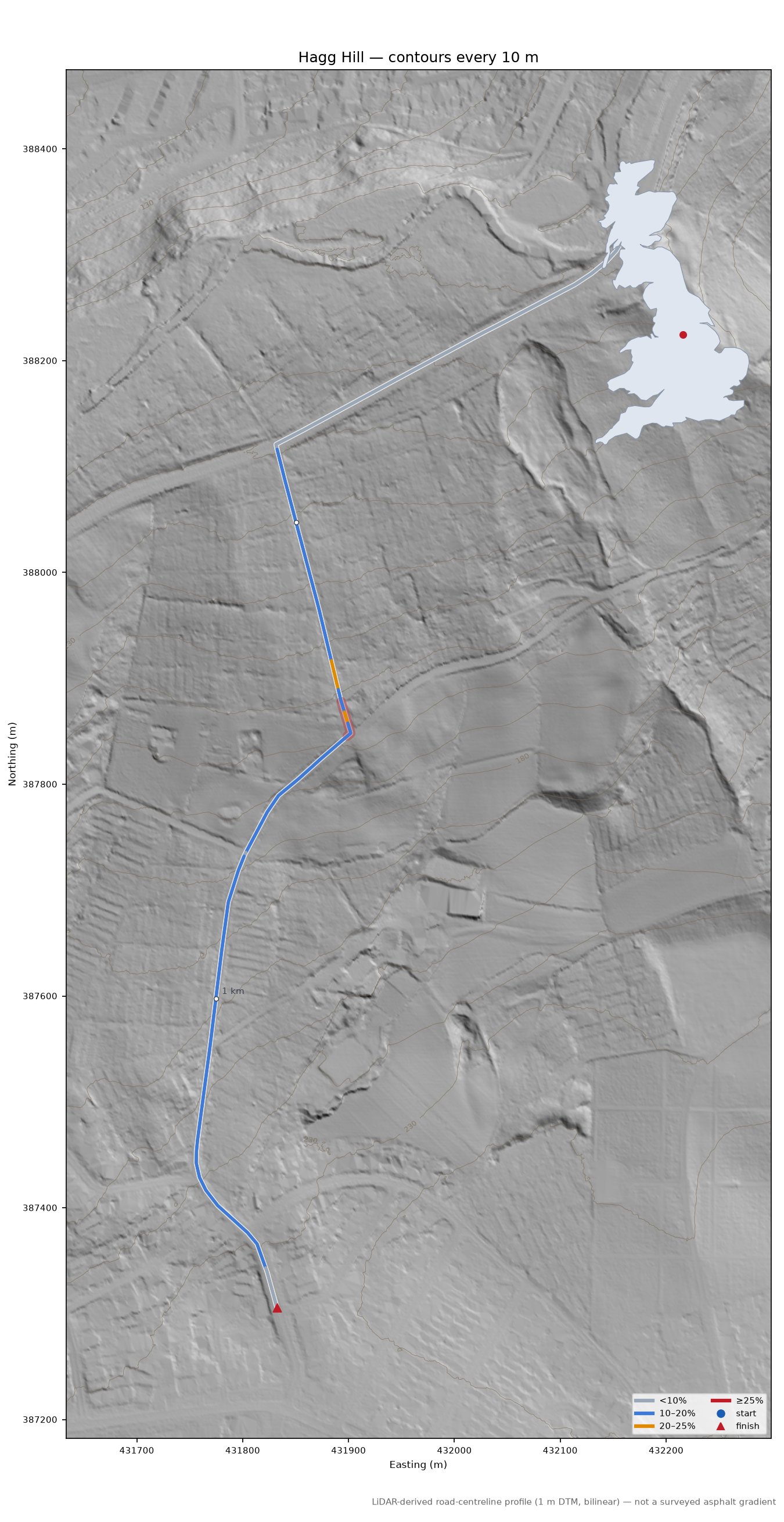 Hagg Hill LiDAR hillshade map with contours