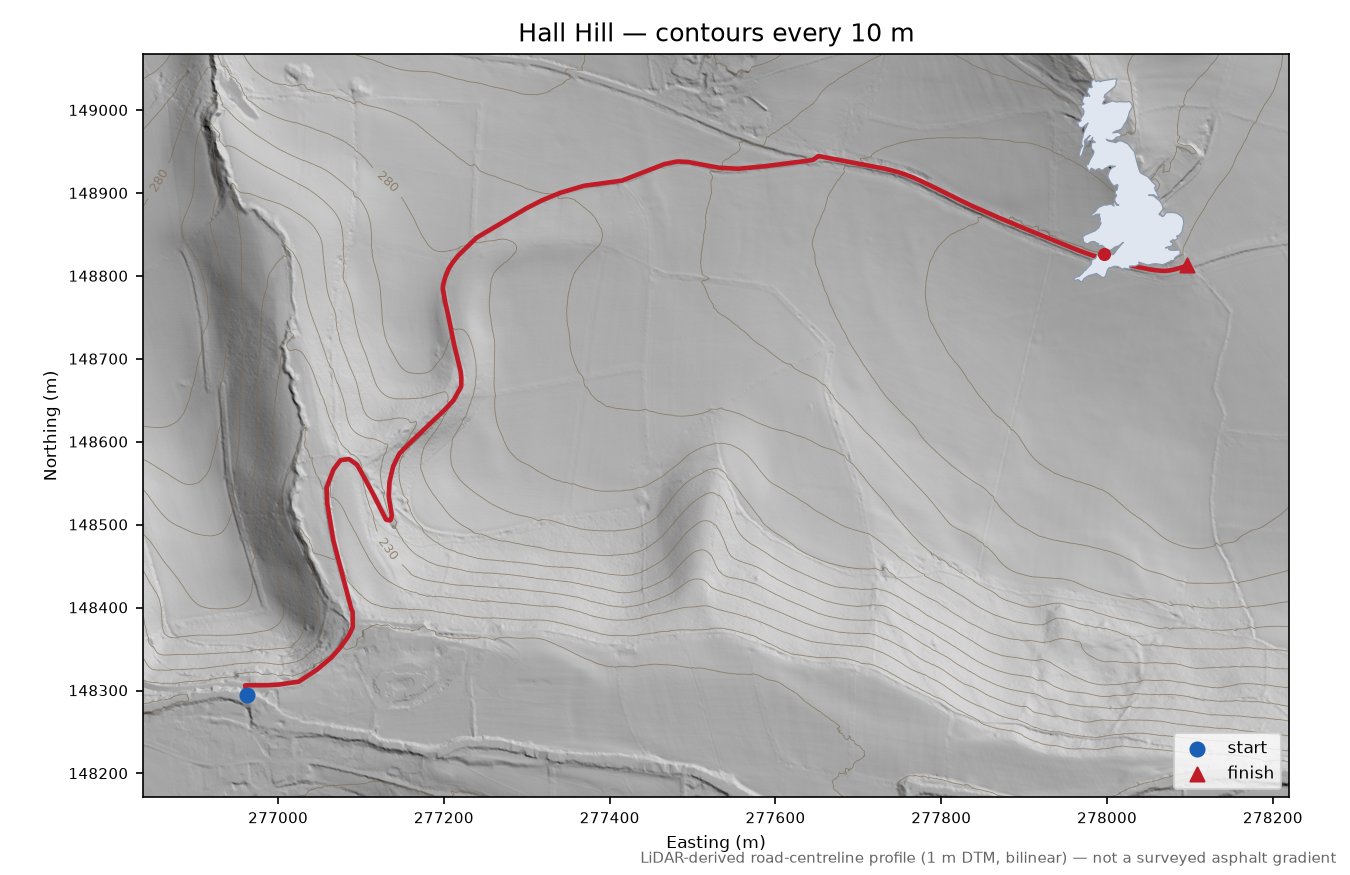 Hall Hill LiDAR hillshade map with contours