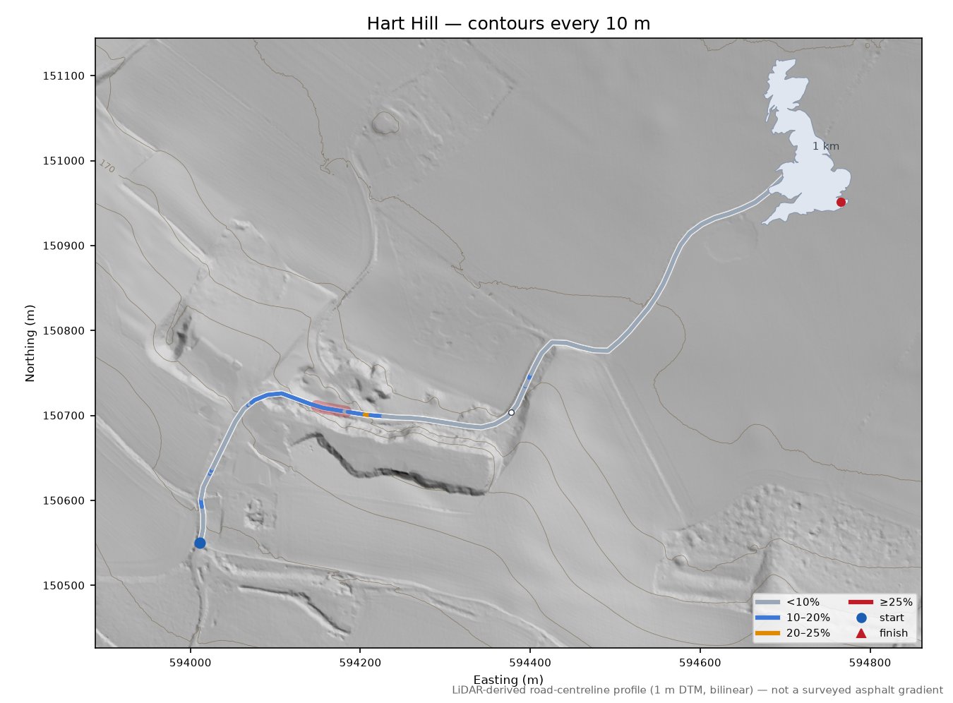 Hart Hill LiDAR hillshade map with contours