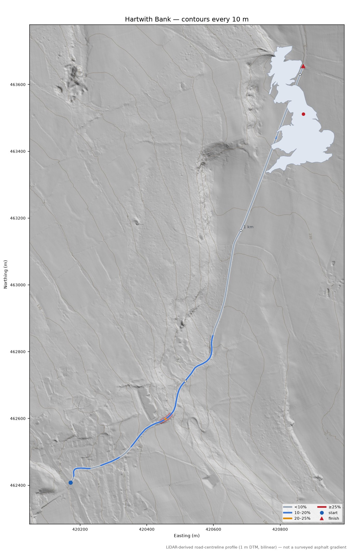 Hartwith Bank LiDAR hillshade map with contours