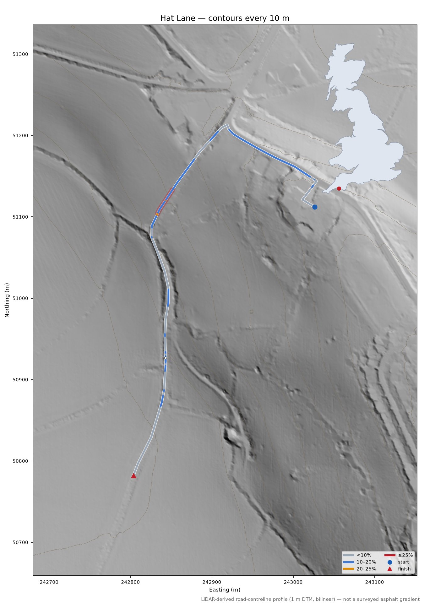 Hat Lane LiDAR hillshade map with contours