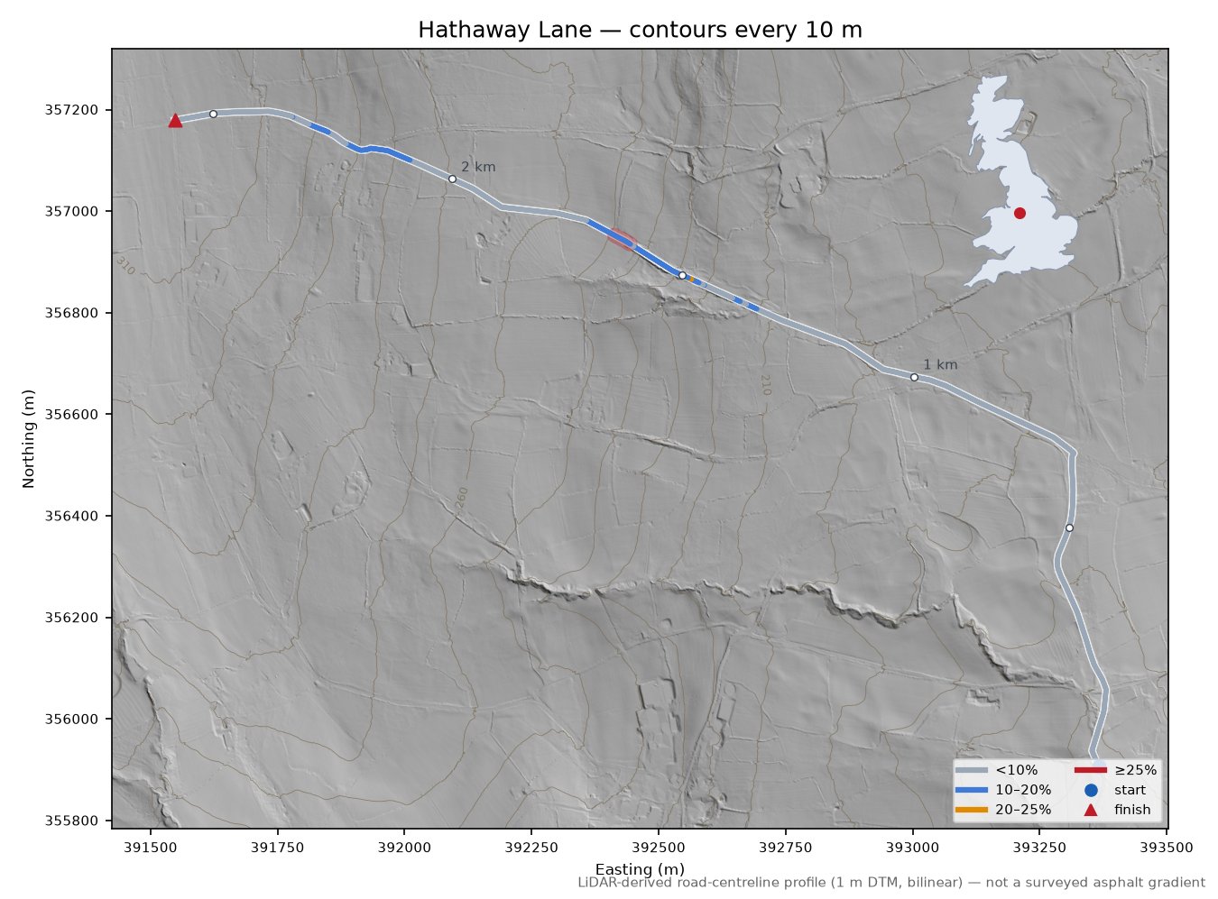 Hathaway Lane LiDAR hillshade map with contours